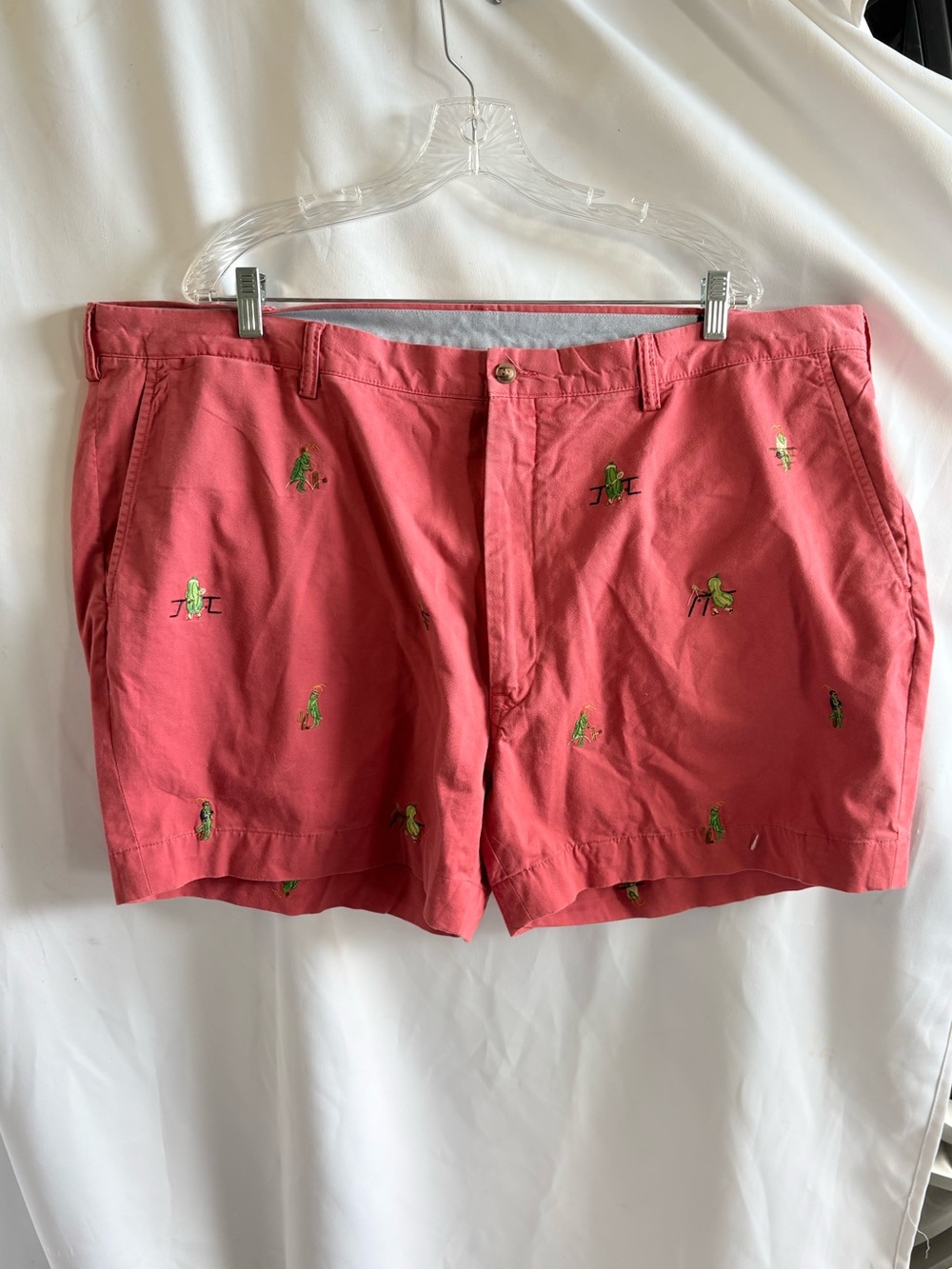 Polo by Ralph Lauren Coral Shorts with Green Embroidered Motifs